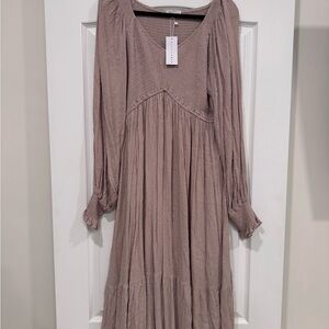 Baltic Born Lainey Smocked Dotted Midi Dress Beige 2XL NWT